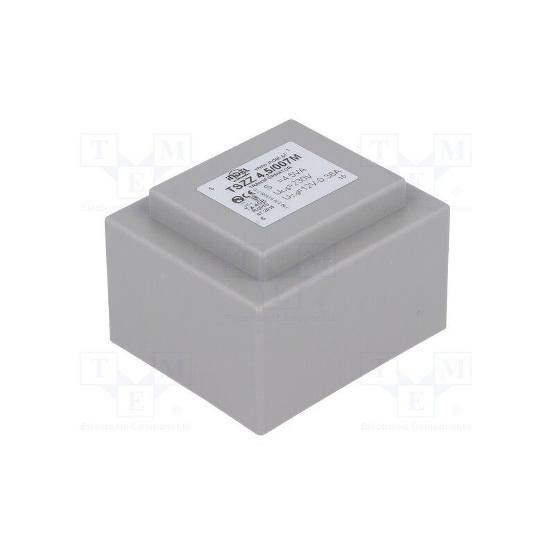 1 pcs x INDEL - TSZZ4.5/007M - Transformer: encapsulated, 4.5VA, 230VAC, 12V, 370mA, PCB, IP00