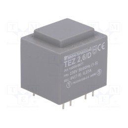 1 pcs x BREVE TUFVASSONS - TEZ2.6/D230/9V - Transformer: encapsulated, 2.5VA, 230VAC, 9V, 277.8mA, PCB, IP00