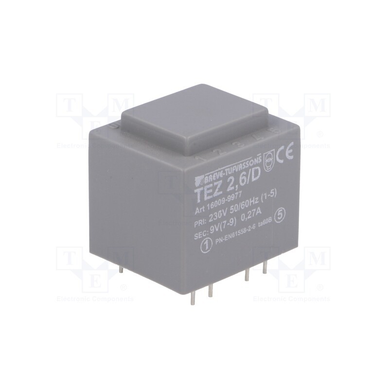 1 pcs x BREVE TUFVASSONS - TEZ2.6/D230/9V - Transformer: encapsulated, 2.5VA, 230VAC, 9V, 277.8mA, PCB, IP00