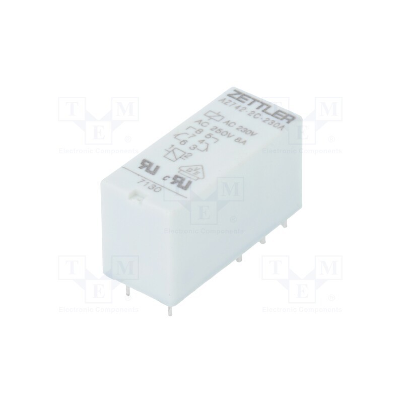 1 pcs x ZETTLER - AZ742-2C-230A - Relay: electromagnetic, DPDT, Ucoil: 230VAC, 10A, 8A/250VAC, 38.5kΩ