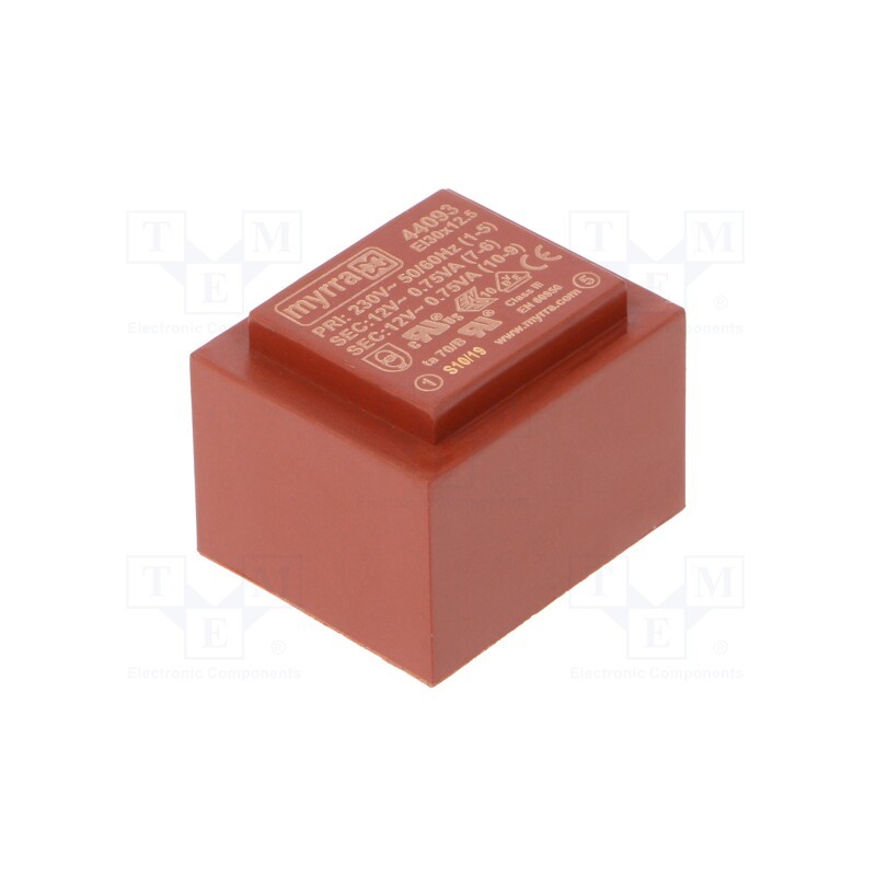 1 pcs x MYRRA - 44093 - Transformer: encapsulated, 1.5VA, 230VAC, 12V, 12V, 63mA, 63mA, PCB