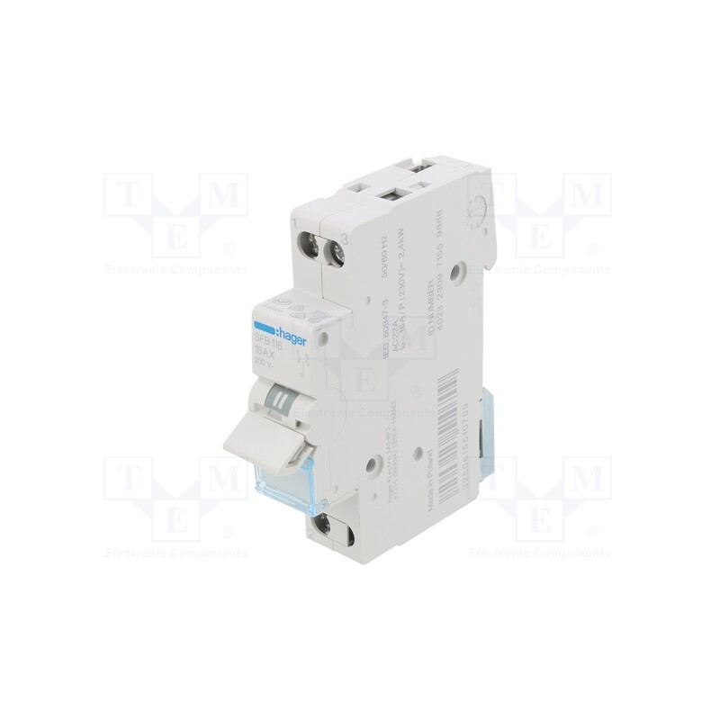 1 pcs x HAGER - SFB116 - Module: toggle switch, Poles: 1, 230VAC, 16A, IP20, Stabl.pos: 3