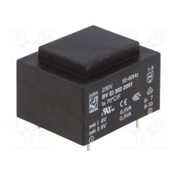 1 pcs x HAHN - BV EI 302 2091 - Transformer: encapsulated, 1VA, 230VAC, 9V, 9V, 56mA, 56mA, PCB, BVEI
