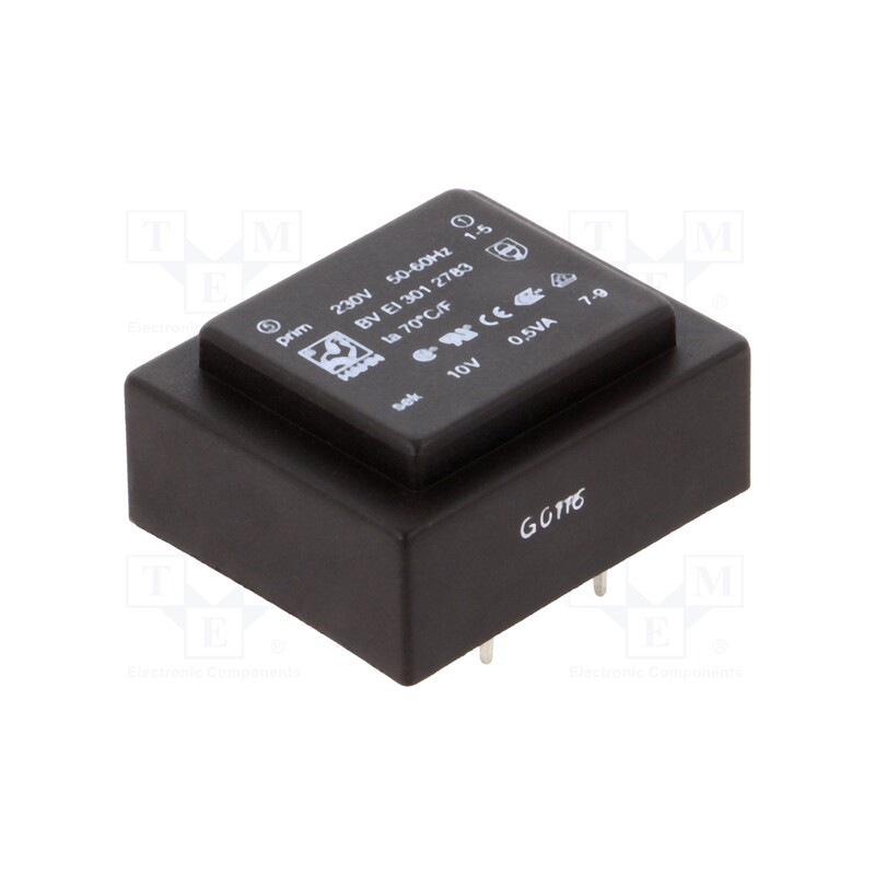 1 pcs x HAHN - BV EI 301 2783 - Transformer: encapsulated, 0.5VA, 230VAC, 10V, 50mA, PCB, BVEI