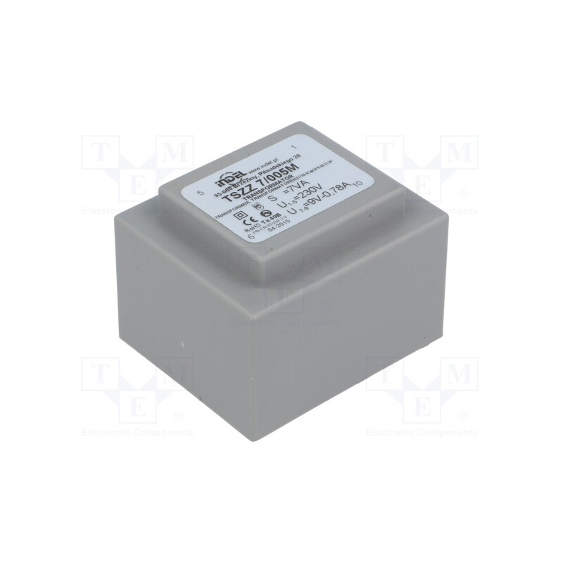 1 pcs x INDEL - TSZZ7/005M - Transformer: encapsulated, 7VA, 230VAC, 9V, 770mA, PCB, IP00, A: 45mm