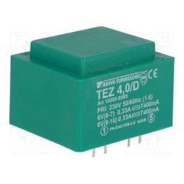 1 pcs x BREVE TUFVASSONS - TEZ4/D230/6-6V - Transformer: encapsulated, 4VA, 230VAC, 6V, 6V, 333.3mA, 333.3mA