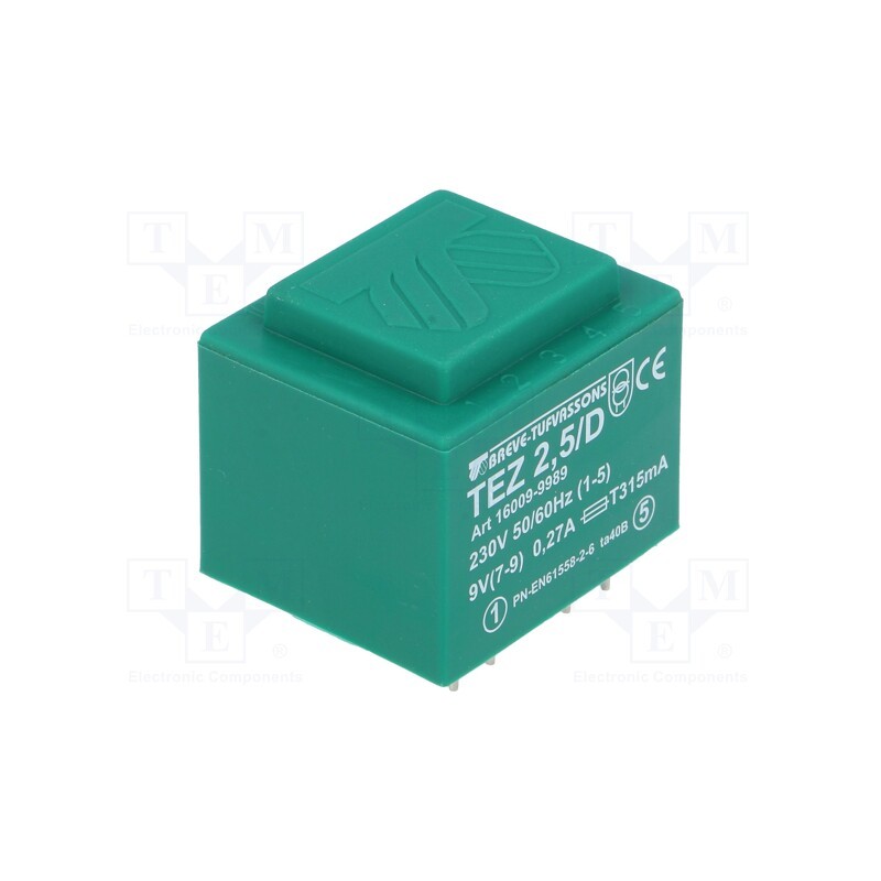 1 pcs x BREVE TUFVASSONS - TEZ2.5/D230/9V - Transformer: encapsulated, 2.5VA, 230VAC, 9V, 277.7mA, PCB, IP00