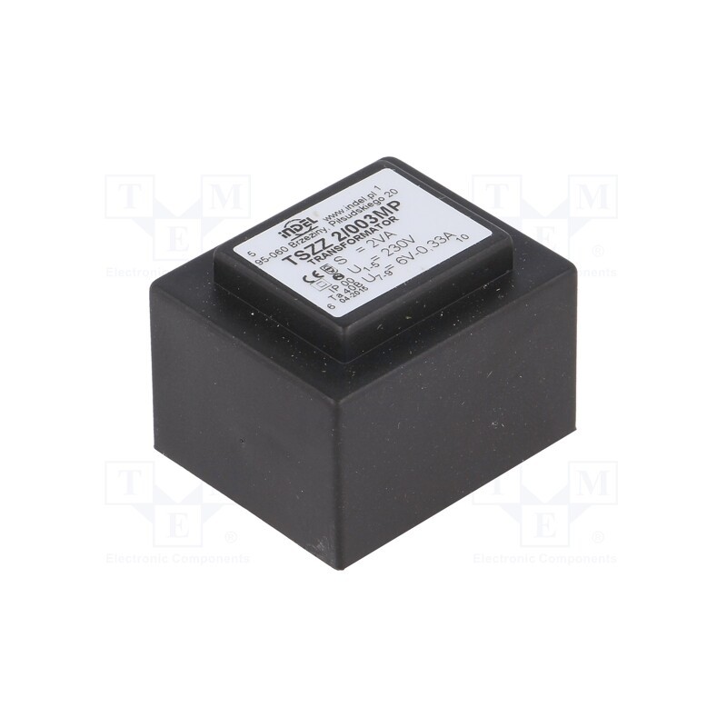 1 pcs x INDEL - TSZZ2/003MP - Transformer: encapsulated, 2VA, 230VAC, 6V, 330mA, PCB, IP00