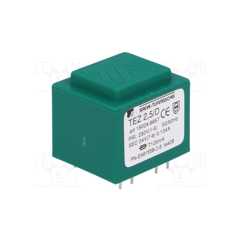 1 pcs x BREVE TUFVASSONS - TEZ2.5/D230/24V - Transformer: encapsulated, 2.5VA, 230VAC, 24V, 104.1mA, PCB, IP00