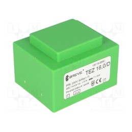 1 pcs x BREVE TUFVASSONS - TEZ16/D230/15V - Transformer: encapsulated, 16VA, 230VAC, 15V, 1066.6mA, PCB, IP00