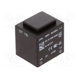 1 pcs x HAHN - BV EI 306 3599 - Transformer: encapsulated, 3.6VA, 230VAC, 9V, 400mA, PCB, BVEI