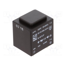 1 pcs x HAHN - BV EI 306 2074 - Transformer: encapsulated, 3.2VA, 230VAC, 18V, 178mA, PCB, BVEI