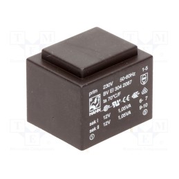 1 pcs x HAHN - BV EI 304 2087 - Transformer: encapsulated, 2.1VA, 230VAC, 12V, 12V, 88mA, 88mA, PCB