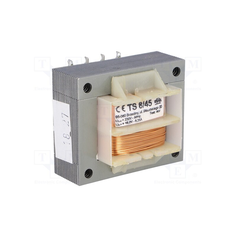 1 pcs x INDEL - TS8/45 - Transformer: mains, 8VA, 230VAC, 18V, 350mA, screw type, IP00