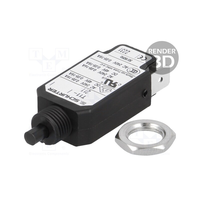 1 pcs x SCHURTER - 4400.0131 - Circuit breaker, Urated: 240VAC, 48VDC, 0.6A, SPST, Poles: 1, screw