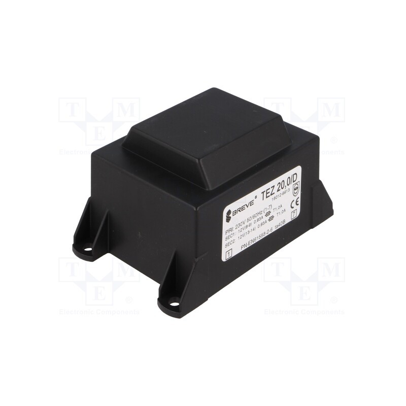 1 pcs x BREVE TUFVASSONS - TEZ20/D230/12-12V - Transformer: encapsulated, 20VA, 230VAC, 12V, 12V, 833.3mA, 833.3mA