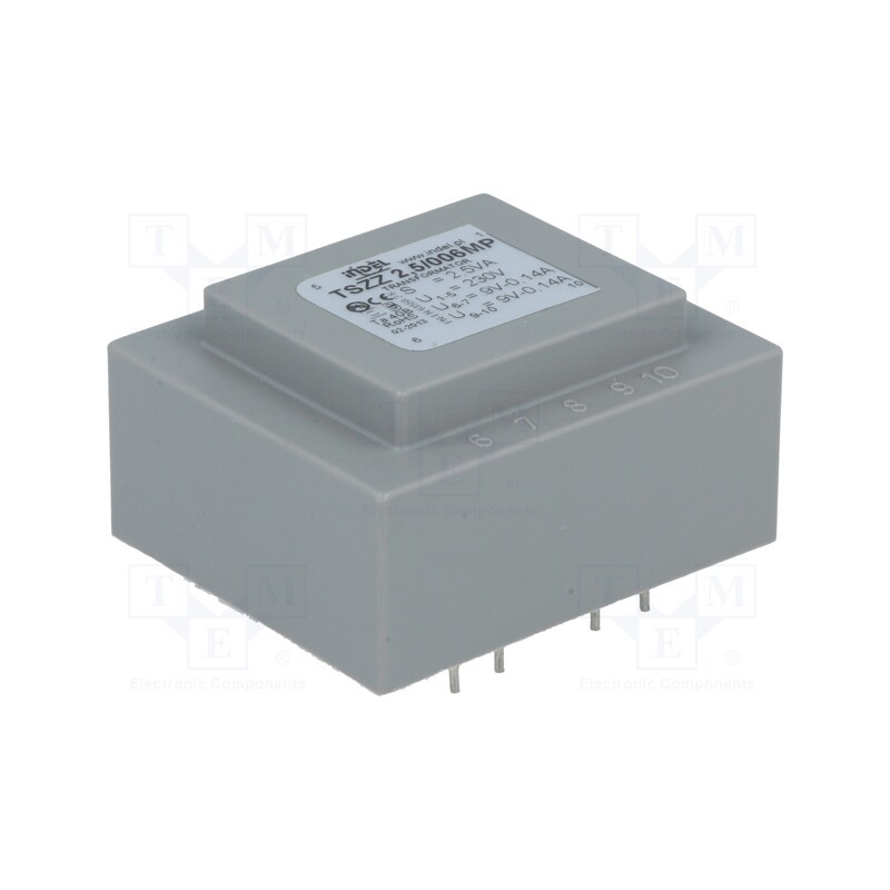 1 pcs x INDEL - TSZZ2.5/006M - Transformer: encapsulated, 2.5VA, 230VAC, 9V, 9V, 130mA, 130mA, PCB
