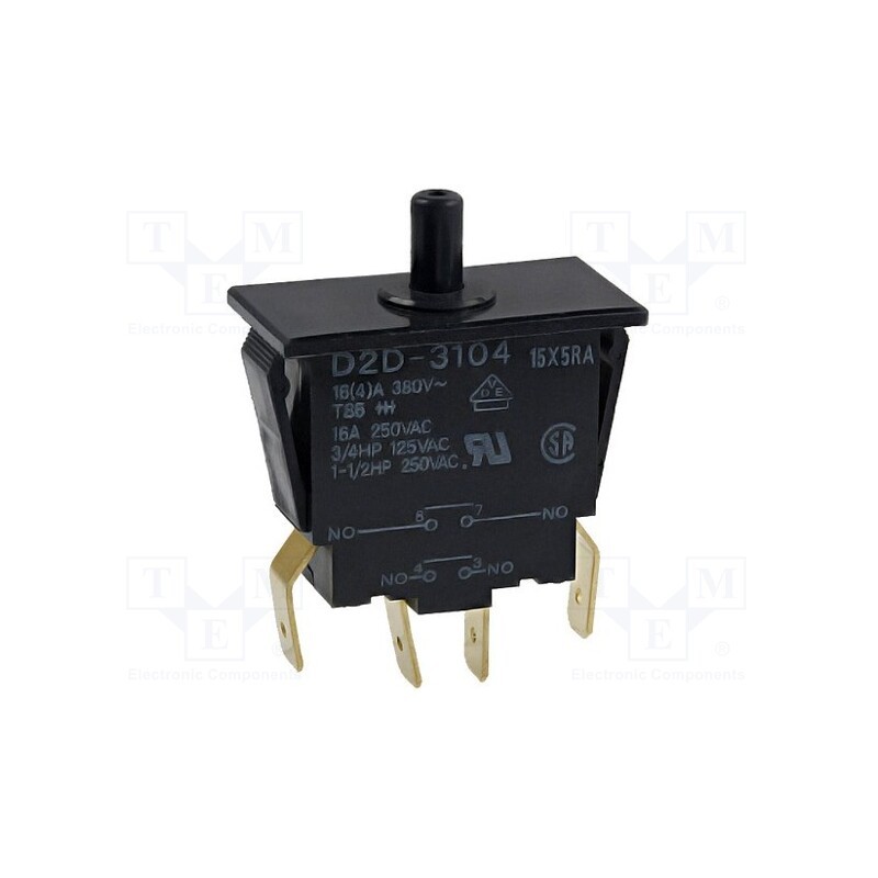 1 pcs x OMRON OCB - D2D-3104 - Switch: door, Pos: 2, DPST-NO, 16A/250VAC, black, on panel, D2D