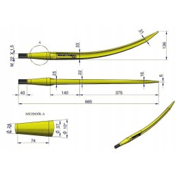 Loader hook, bent, closing l 680mm crocodile
