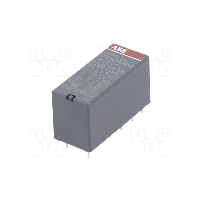 1 pcs x ABB - 1SVR405601R4000 - Relay: electromagnetic, DPDT, Ucoil: 12VDC, 8A, max.250VAC, PCB