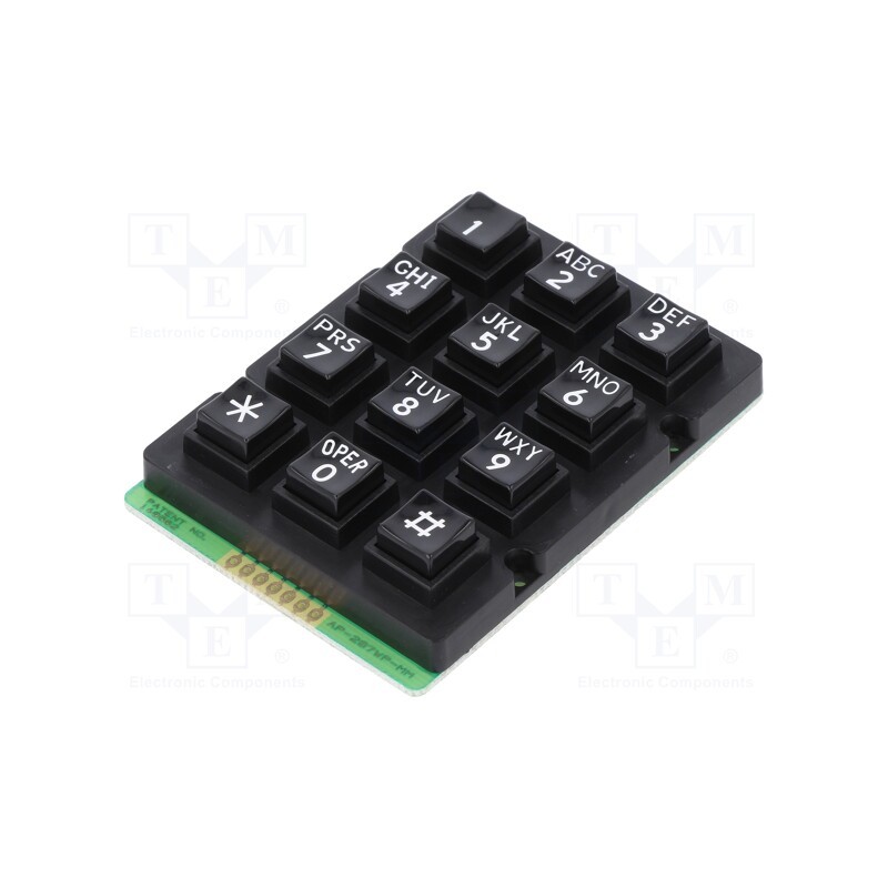1 pcs x ACCORD - AK-207-A-BBW-WP - Keypad: plastic, No.of butt: 12, none, plastic, 200mΩ, 1.5N, 20mA
