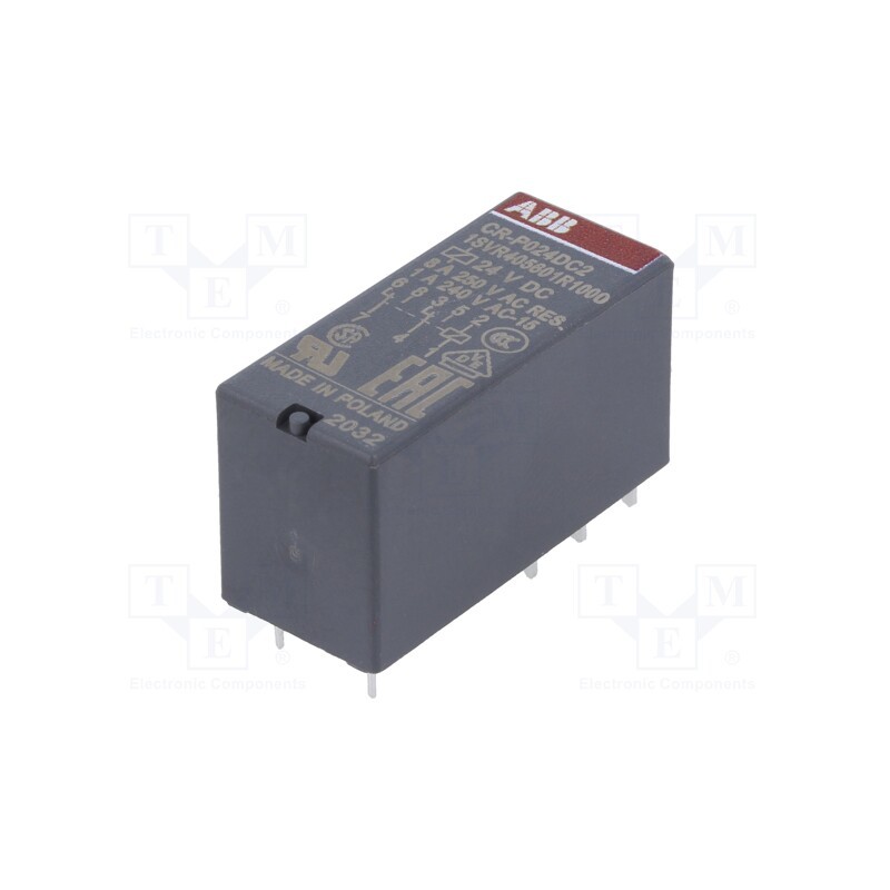 1 pcs x ABB - 1SVR405601R1000 - Relay: electromagnetic, SPDT, Ucoil: 24VDC, 8A, max.250VAC, PCB