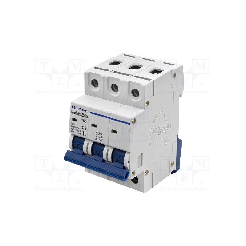 1 pcs x QOLTEC - 52595 - Circuit breaker, Poles: 3, for DIN rail mounting, -10÷85°C, IP20