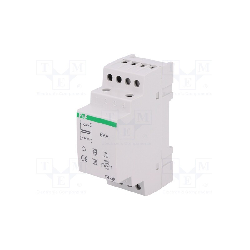1 pcs x F&F - TR-08 - Transformer: mains, 8VA, 230VAC, 8V, 1A, for DIN rail mounting