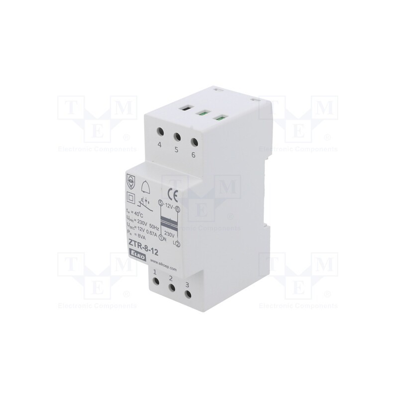 1 pcs x ELKO EP - ZTR-8-12V - Transformer: mains, 8VA, 230VAC, 12V, Leads: screw terminals, IP20