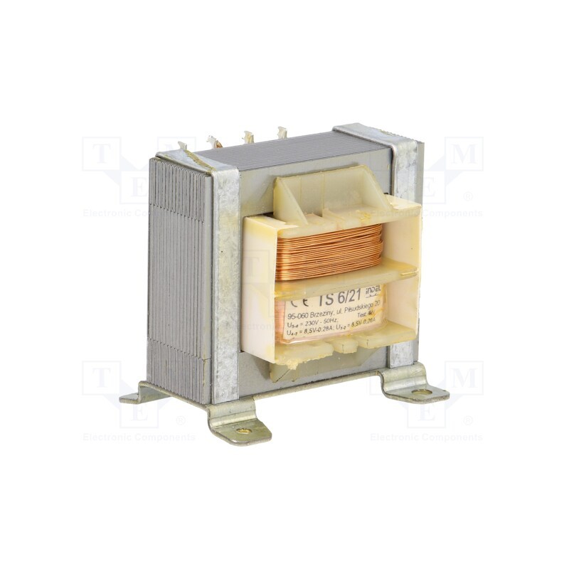 1 pcs x INDEL - TS 6/21 - Transformer: mains, 6VA, 230VAC, 8.5V, 8.5V, 280mA, 280mA, IP00
