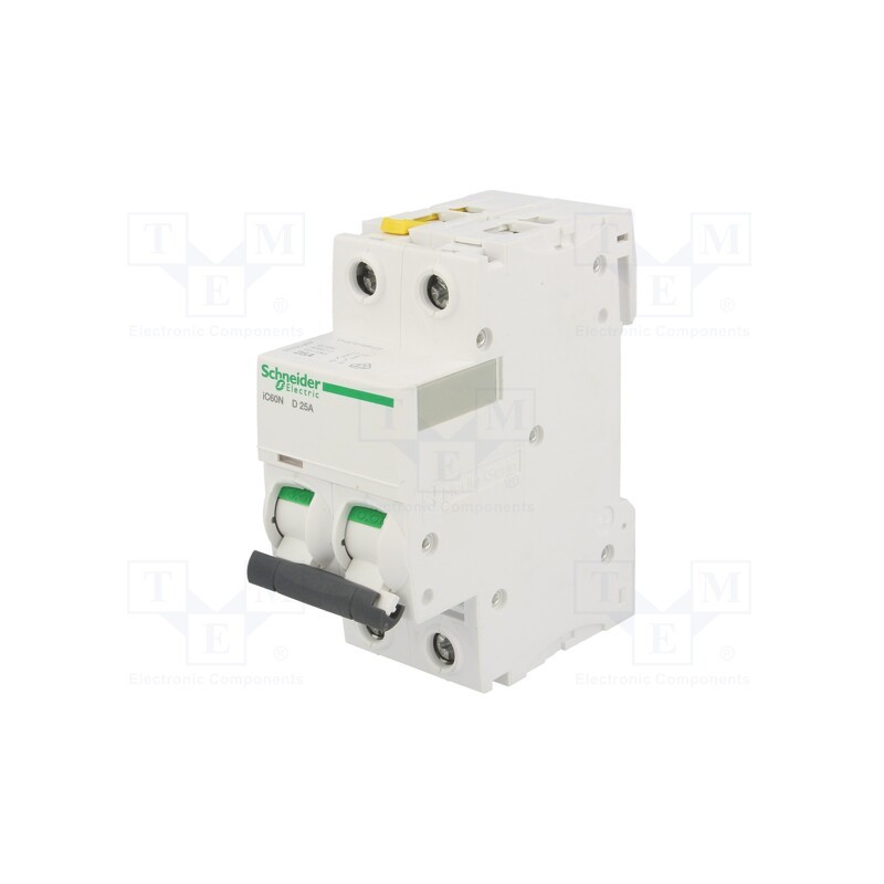 1 pcs x SCHNEIDER ELECTRIC - A9F05225 - Circuit breaker, 400VAC, Inom: 25A, Poles: 2, Charact: D, 6kA, IP20