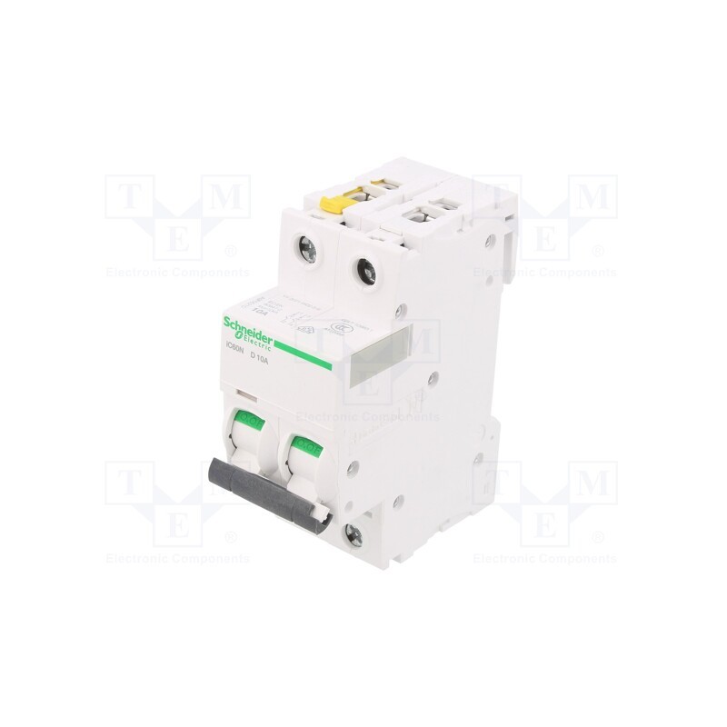 1 pcs x SCHNEIDER ELECTRIC - A9F05210 - Circuit breaker, 400VAC, Inom: 10A, Poles: 2, Charact: D, 6kA, IP20