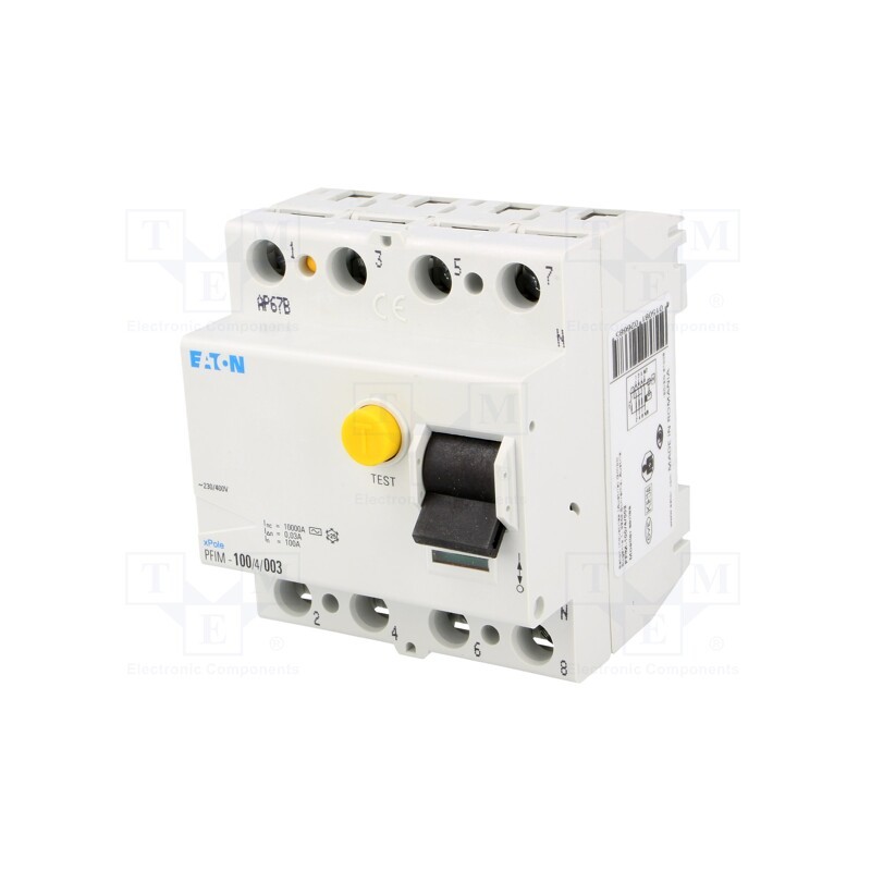1 pcs x EATON ELECTRIC - PFIM-100/4/003 - RCD breaker, Inom: 100A, Ires: 30mA, Max surge current: 250A, IP40