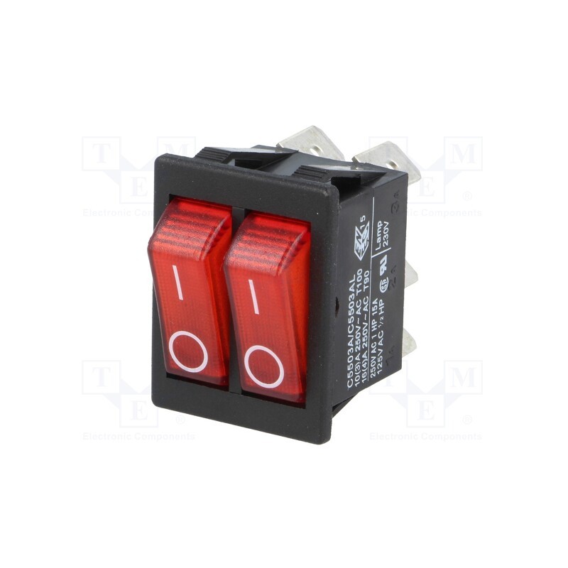1 pcs x BULGIN - C5503TALNAC - ROCKER, SPST, Pos: 2, ON-OFF, 16A/250VAC, red, neon lamp, 250V, 5500