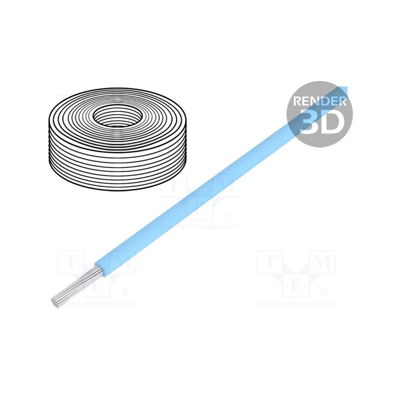 30 m x BELDEN - 9921 006100 - Wire, stranded, Cu, 22AWG, PVC, light blue, 300V, 30m, 100ft