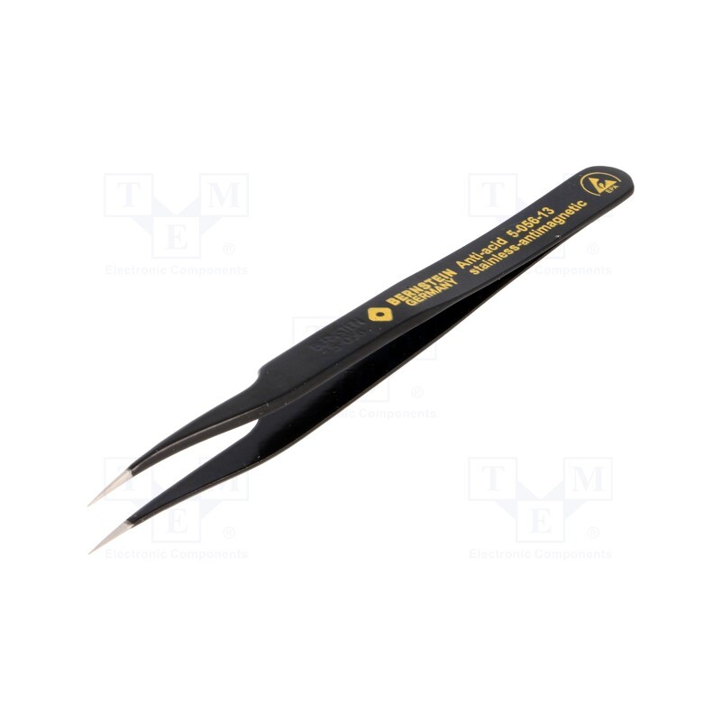 1 pcs x BERNSTEIN - 5-056-13 - Tweezers, slighty bent,non-magnetic, Blade tip shape: sharp