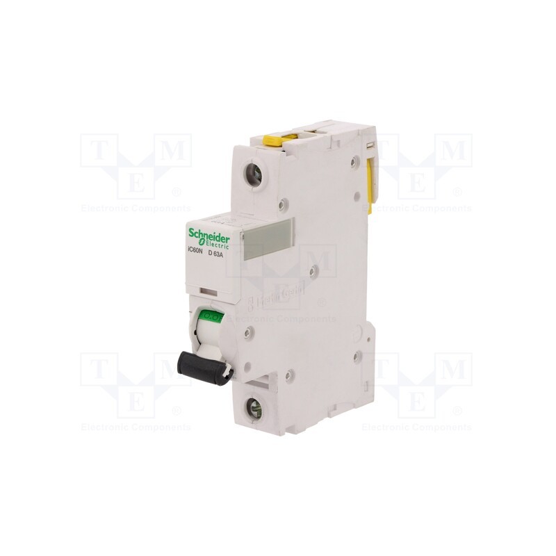 1 pcs x SCHNEIDER ELECTRIC - A9F05163 - Circuit breaker, 230VAC, Inom: 63A, Poles: 1, Charact: D, 6kA, IP20