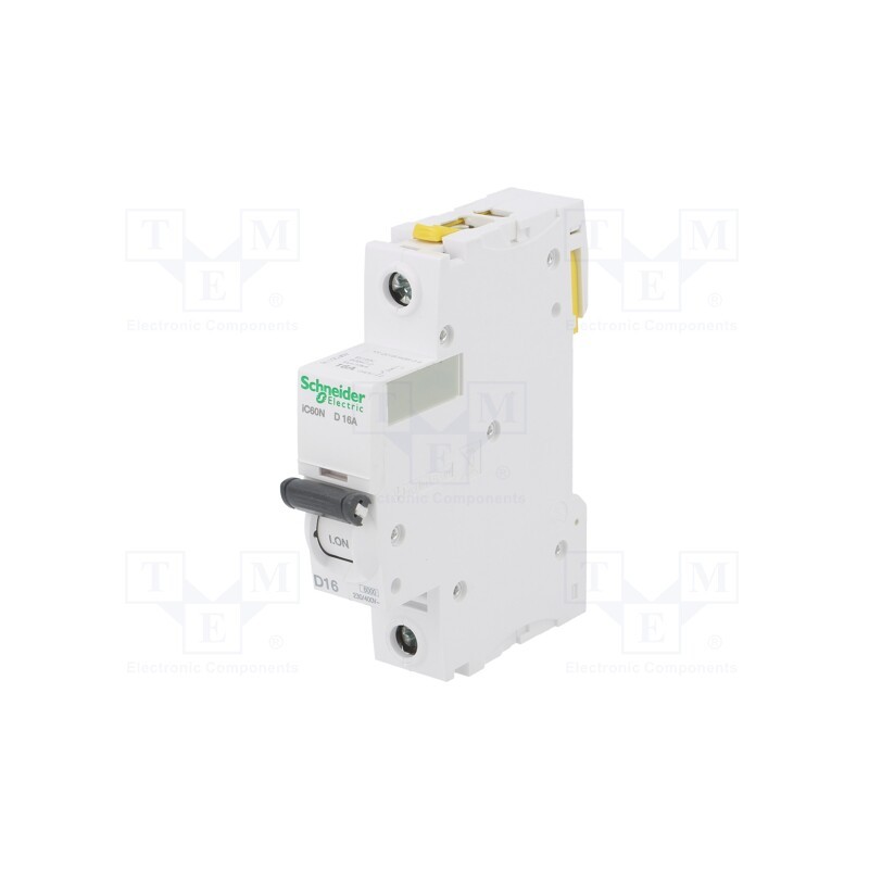 1 pcs x SCHNEIDER ELECTRIC - A9F05116 - Circuit breaker, 230VAC, Inom: 16A, Poles: 1, Charact: D, 6kA, IP20