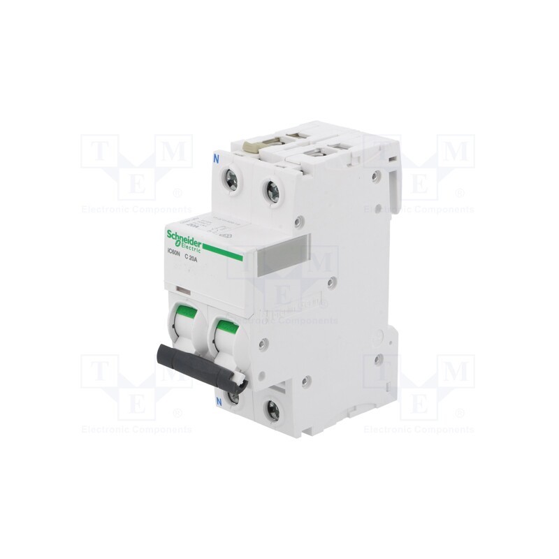 1 pcs x SCHNEIDER ELECTRIC - A9F04620 - Circuit breaker, 400VAC, Inom: 20A, Poles: 1+N, Charact: C, 6kA, IP20