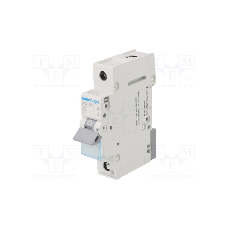 1 pcs x HAGER - MCS125 - Circuit breaker, 230/400VAC, Inom: 25A, Poles: 1, Charact: C, 6kA