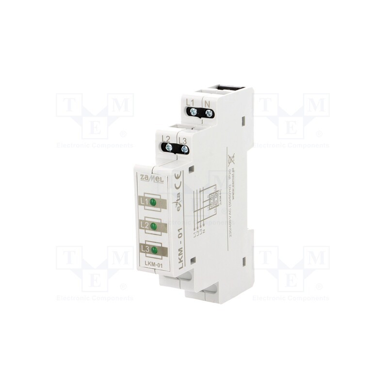 1 pcs x ZAMEL - LKM-01-20 - Module: voltage indicator, 3x400VAC, IP20, for DIN rail mounting