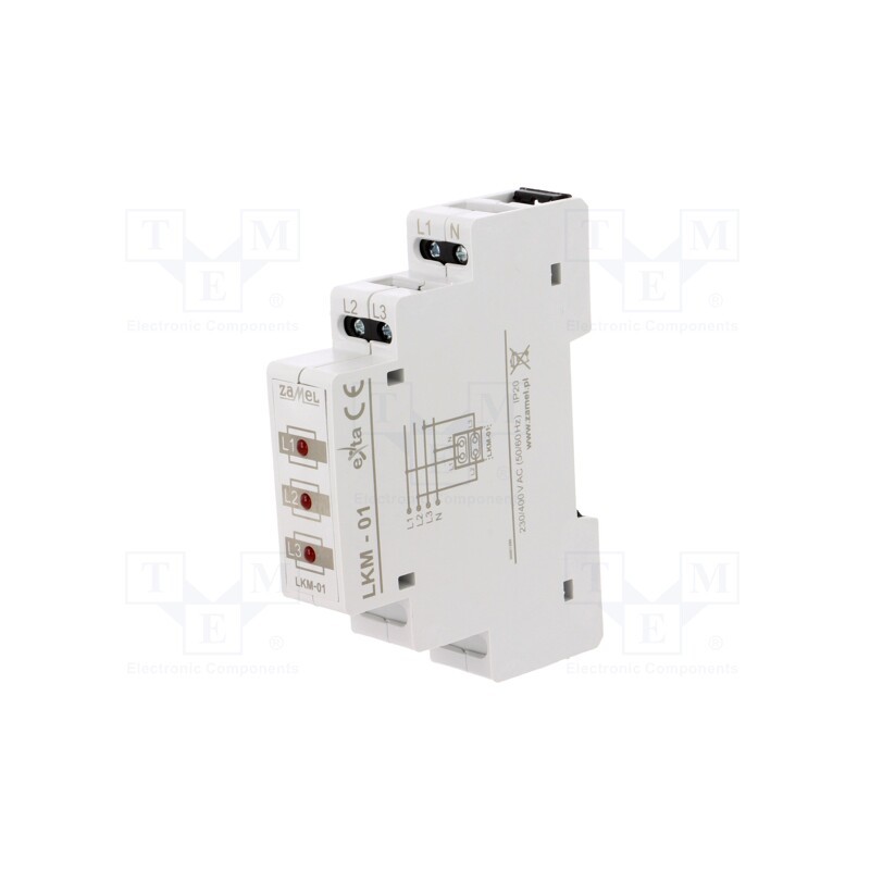 1 pcs x ZAMEL - LKM-01-10 - Module: voltage indicator, 3x400VAC, IP20, for DIN rail mounting