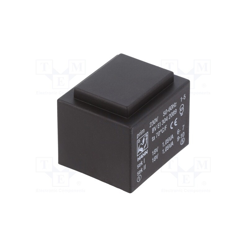 50 pcs x HAHN - BV EI 304 2089 - Transformer: encapsulated, 2.1VA, 230VAC, 18V, 18V, 58mA, 58mA, PCB