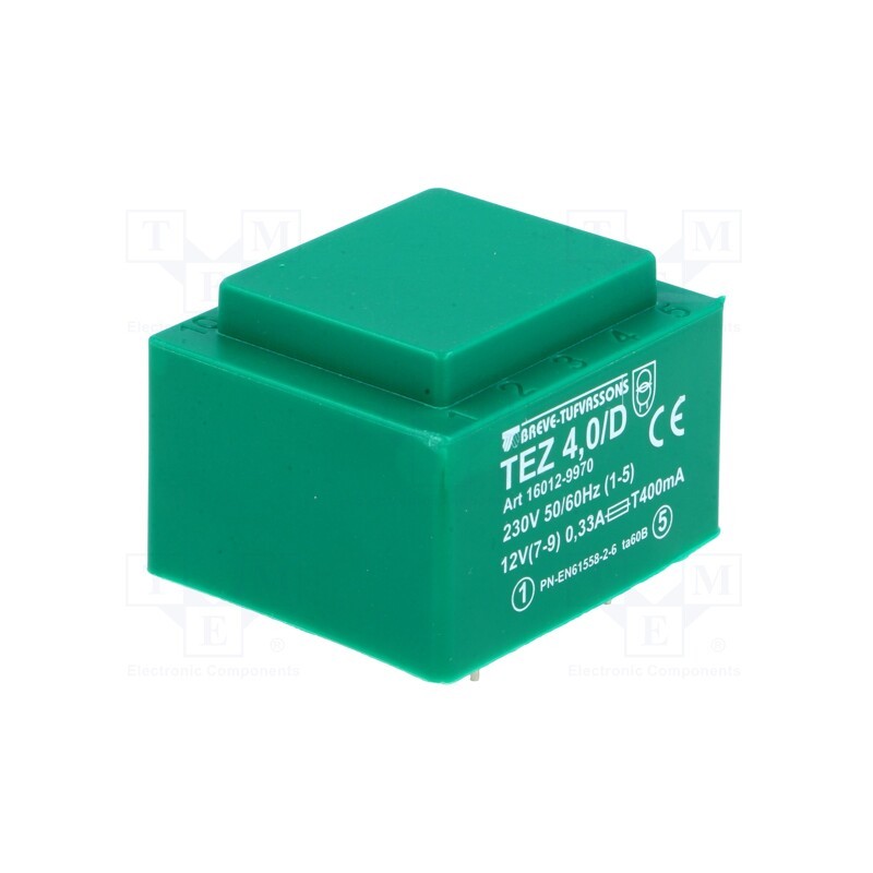 1 pcs x BREVE TUFVASSONS - TEZ4/D230/12V - Transformer: encapsulated, 4VA, 230VAC, 12V, 333.3mA, PCB, IP00