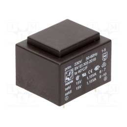 1 pcs x HAHN - BV EI 303 2018 - Transformer: encapsulated, 2.3VA, 230VAC, 15V, 15V, 76mA, 76mA, PCB