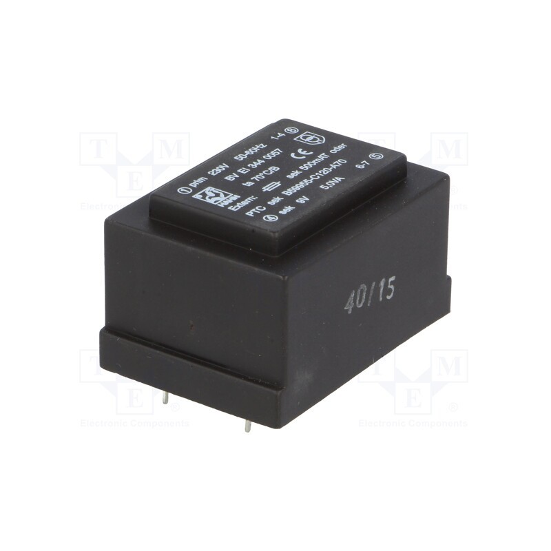 1 pcs x HAHN - BV EI 344 0057 - Transformer: encapsulated, 5VA, 230VAC, 9V, 556mA, PCB, BVEI