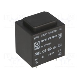 1 pcs x HAHN - BV EI 306 8017 - Transformer: encapsulated, 2.8VA, 230VAC, 9V, 311mA, PCB, BVEI