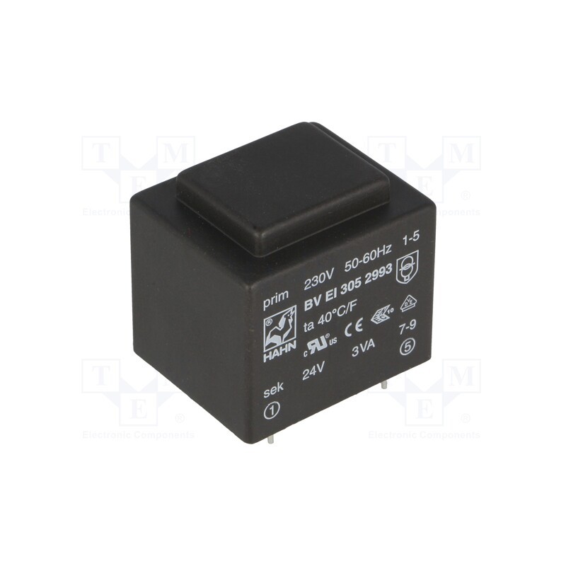 1 pcs x HAHN - BV EI 305 2993 - Transformer: encapsulated, 3VA, 230VAC, 24V, 125mA, PCB, BVEI