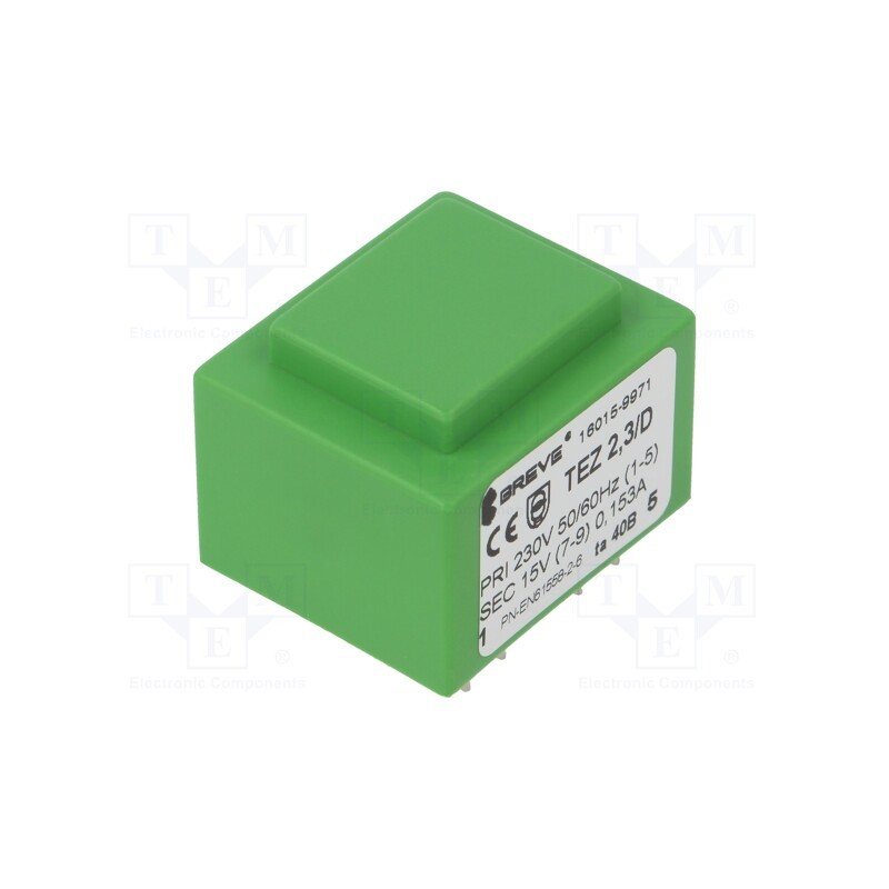 1 pcs x BREVE TUFVASSONS - TEZ2.3/D230/15V TA40 - Transformer: encapsulated, 2.3VA, 230VAC, 15V, 153mA, PCB, IP00