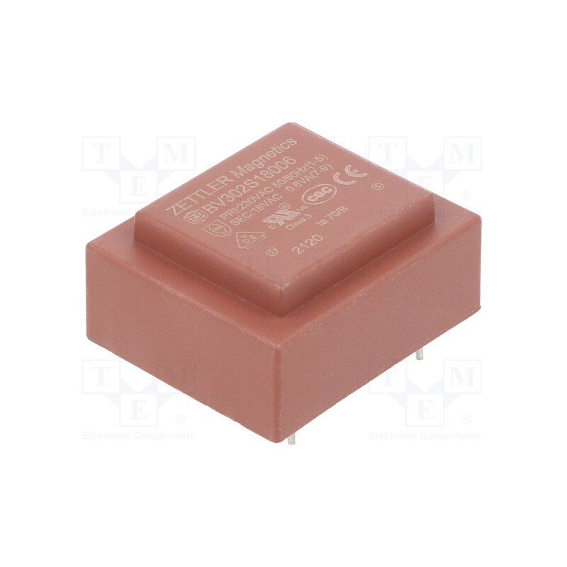 1 pcs x ZETTLER - BV302S18006 - Transformer: encapsulated, 0.6VA, 230VAC, 18V, 33mA, PCB